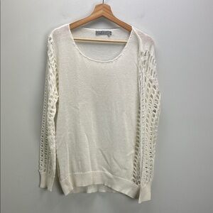 One Grey Day Sweater Open Knit Sides White Cream Womens Large Beachy Revolve